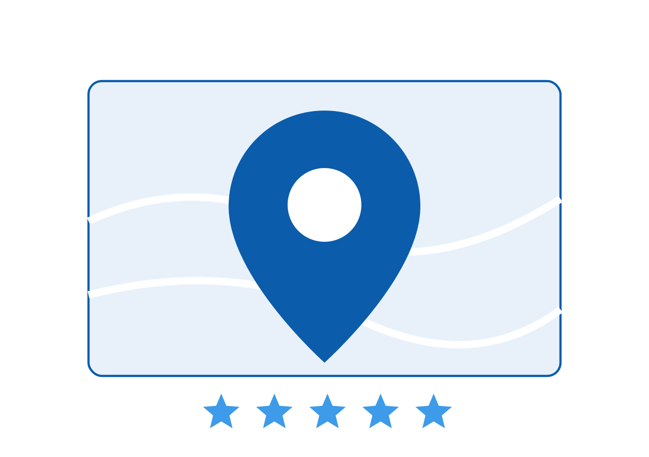 Illustration of a Google Business Profile listing with a map pin and review stars